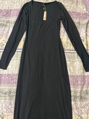 SKIMS Onyx Soft Lounge Rib Long Sleeve Dress